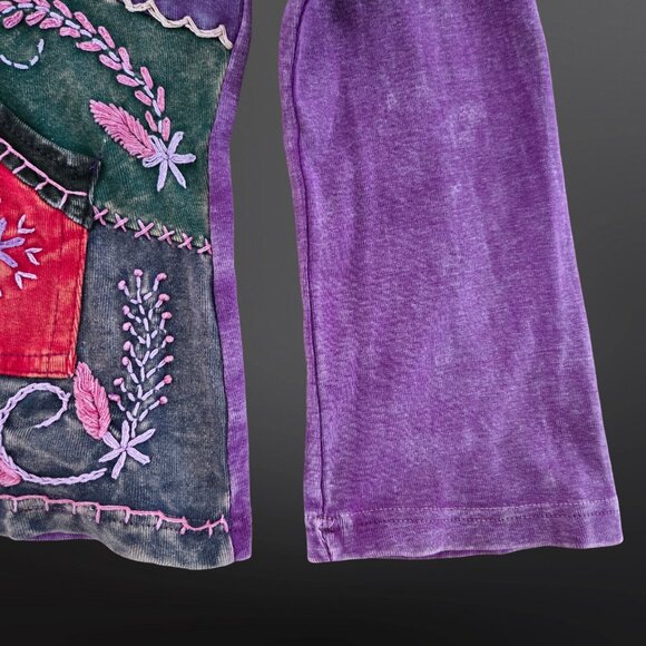 Vintage 90s Patchwork Embroidered Hoodie Size M Boho Hippie Fairy Grunge - Picture 2 of 9